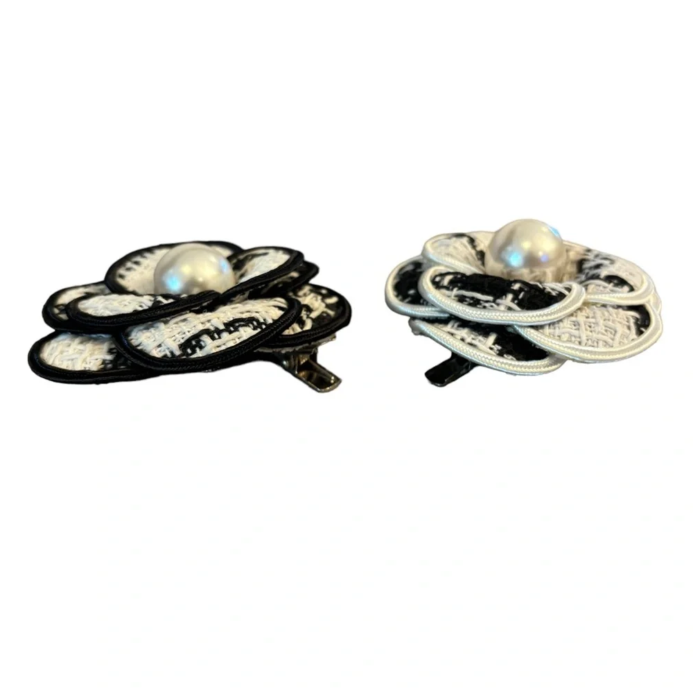 Tweed Pearl Flower Pin Hair Clip - Picture 5 of 9